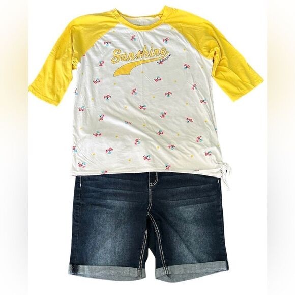 Arizona Jeans Co Sunshine T-Shirt with Denim Jean Shorts Girls Plus Size 18.5 - Picture 1 of 10
